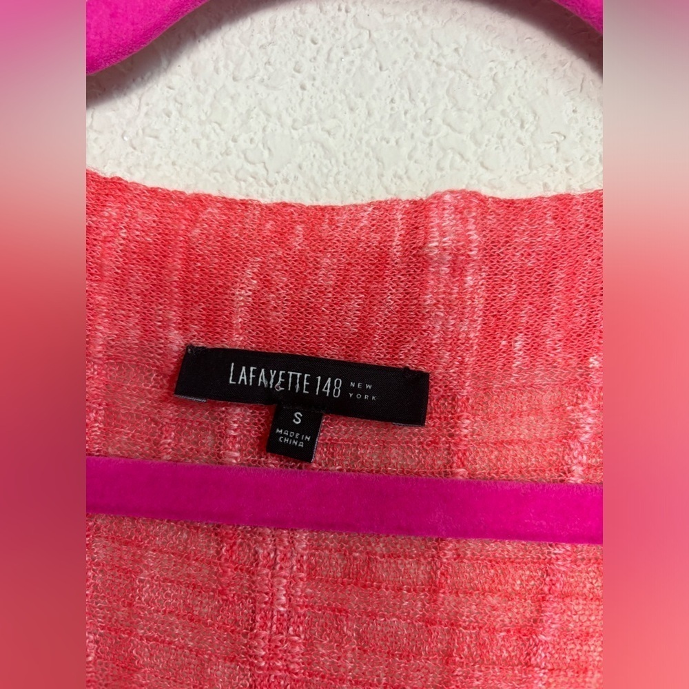 Lafayette 148 Coral Linen Blend Gauze Oversized Bateau Neck Short Sleeve Top S - Picture 3 of 7